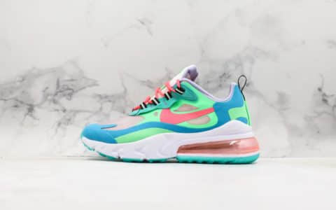 耐克Nike Air Max 270 React绿蓝红公司级 高频网面 复古技能风休闲缓震鞋 货号：AT6174-300