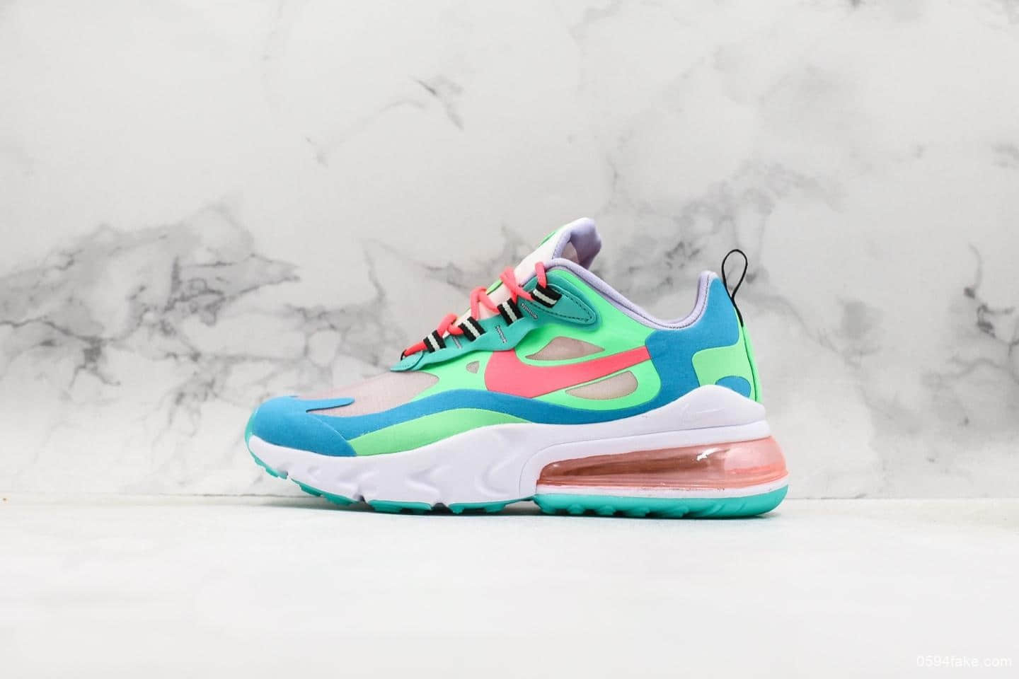 耐克Nike Air Max 270 React绿蓝红公司级 高频网面 复古技能风休闲缓震鞋 货号：AT6174-300