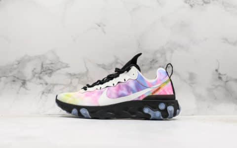 耐克Nike React Element 55 PRM SU19“Tie Dye”高桥盾联名彩虹炫彩扎染跑鞋公司级带半码原厂韩国进口纱网 货号：CJ6896-901