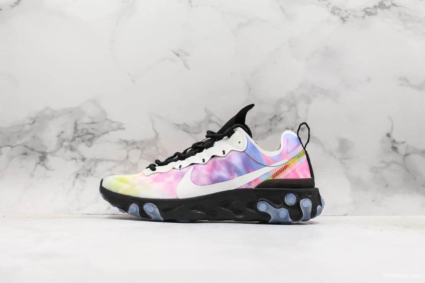 耐克Nike React Element 55 PRM SU19“Tie Dye”高桥盾联名彩虹炫彩扎染跑鞋公司级带半码原厂韩国进口纱网 货号：CJ6896-901