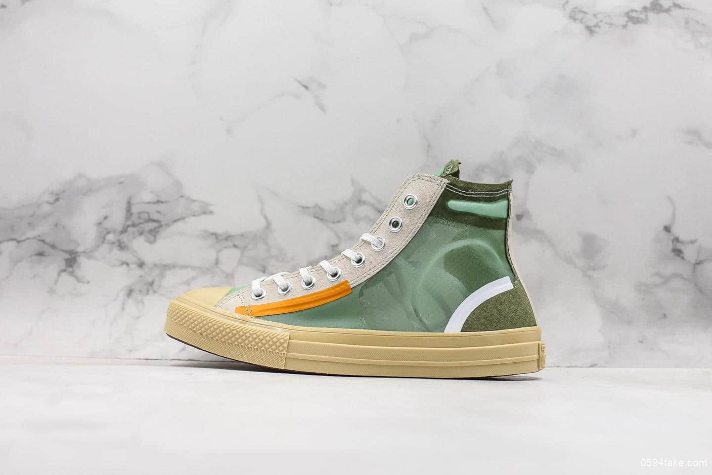 匡威OFF-GREEN x Converse Chuck Taylor All Star 1970s公司级联名款进口透明绿色网纱高帮结构绿色原厂定制独家配色 货号：165603C