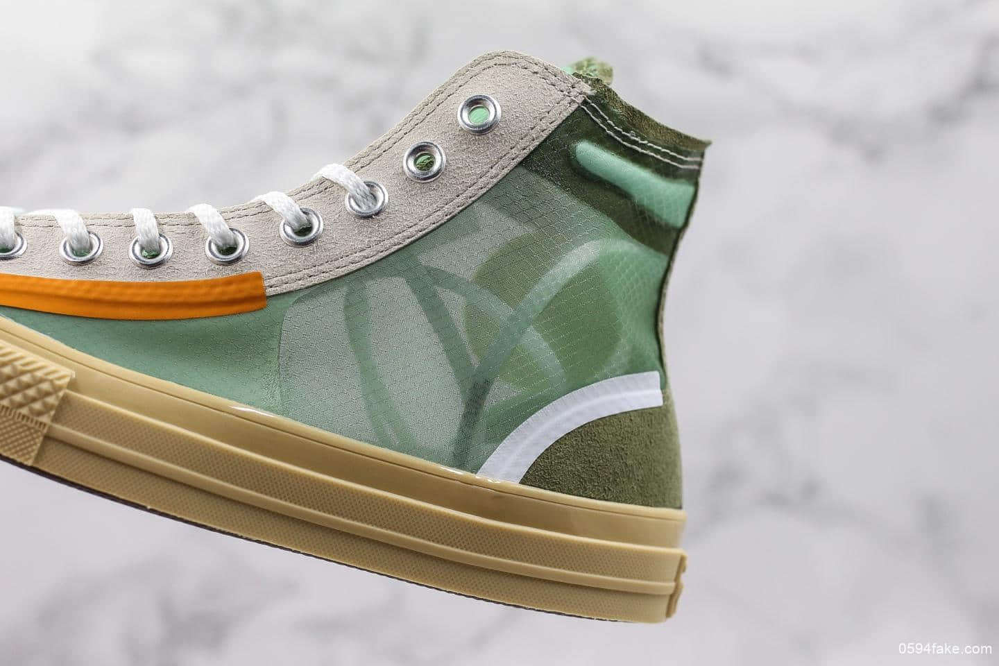 匡威OFF-GREEN x Converse Chuck Taylor All Star 1970s公司级联名款进口透明绿色网纱高帮结构绿色原厂定制独家配色 货号：165603C