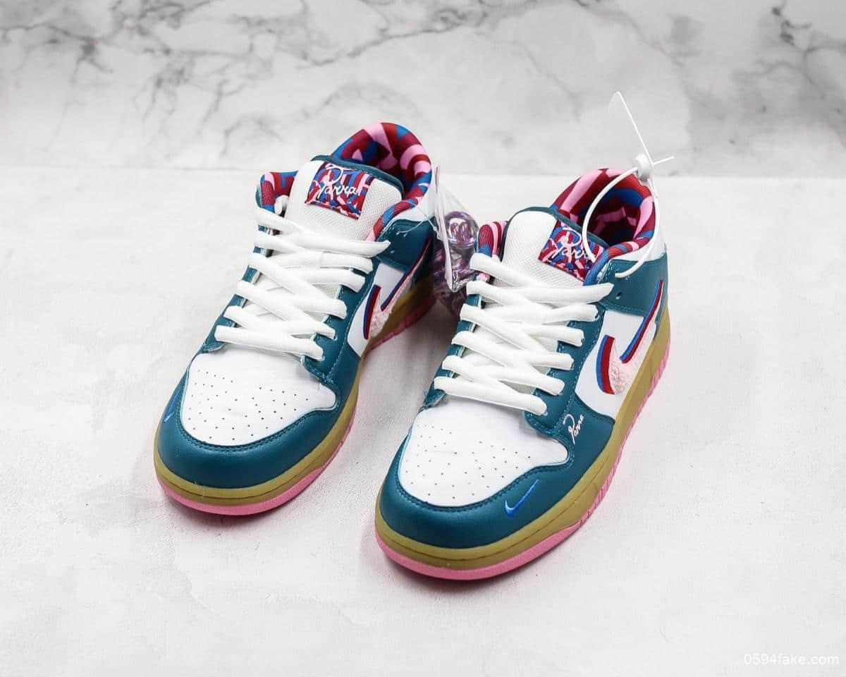 耐克Parra x Nike SB Dunk Low蓝粉色纯原版本带半码原盒原标 货号：CN4504-105