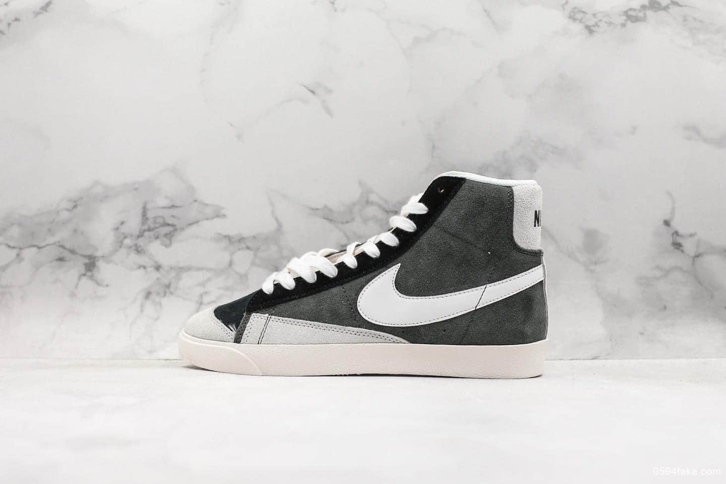 耐克Nike Blazer Mid '1977 Vintage WE公司级版本经典开拓者高帮百搭休闲运动板鞋麂皮深灰灰黑白钩 货号：CI1167-001