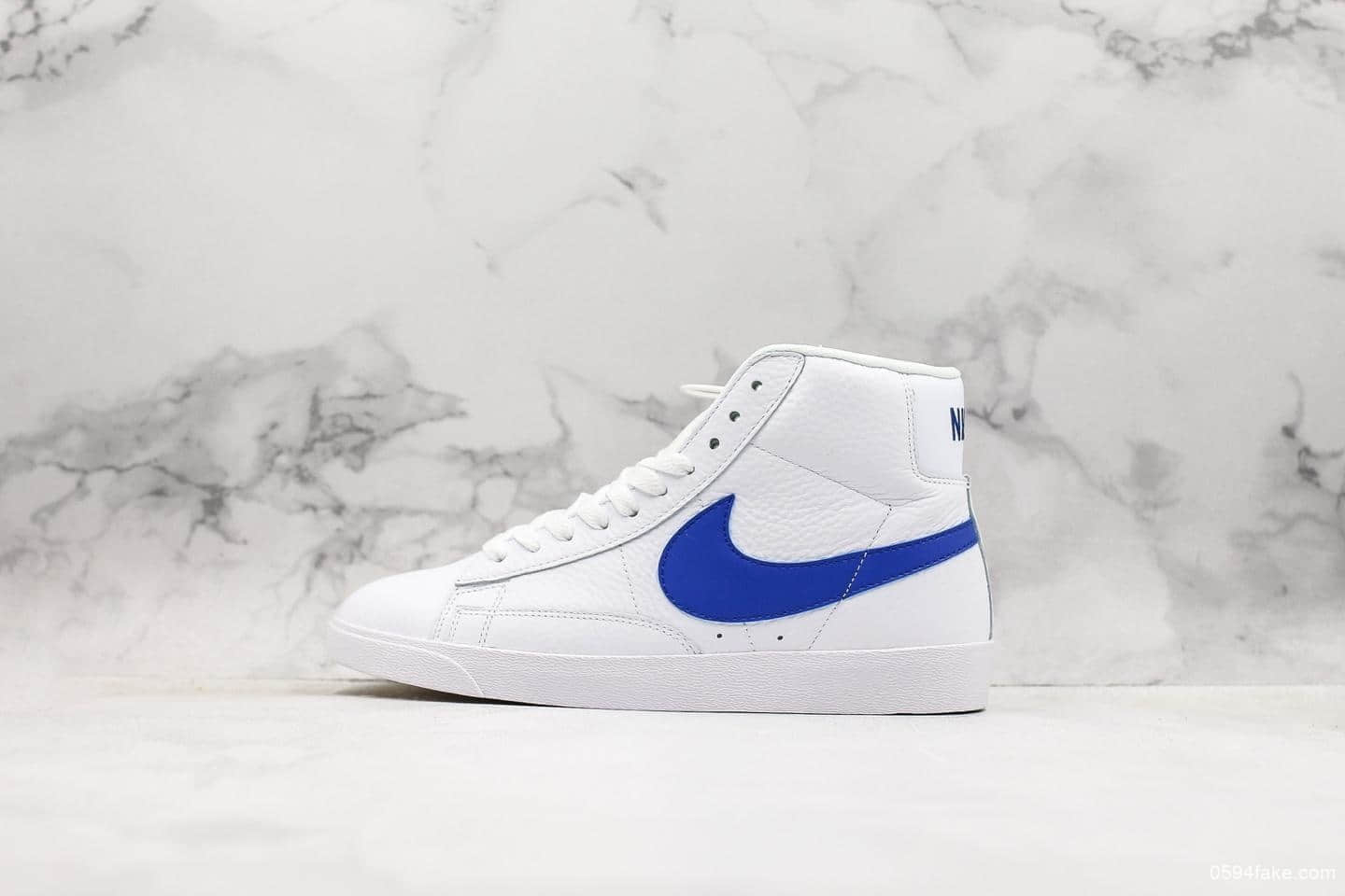 耐克Nike Blazer Mid Retro回归复刻复古经典公司级版本开拓者休闲运动板鞋白蓝进口荔枝纹头层皮 货号：845054-100