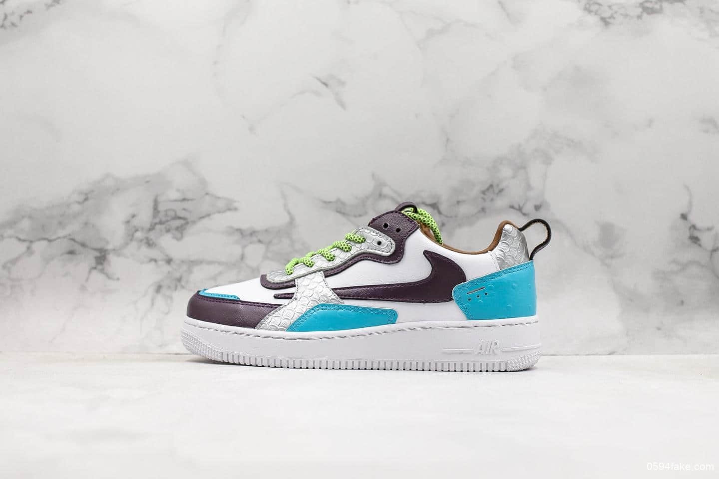 耐克Nike Air Force 1´07 Low Premium AC Travis Scott纯原版本空军一号经典百搭休闲运动板鞋白浅兰深紫反钩 货号：630939-208