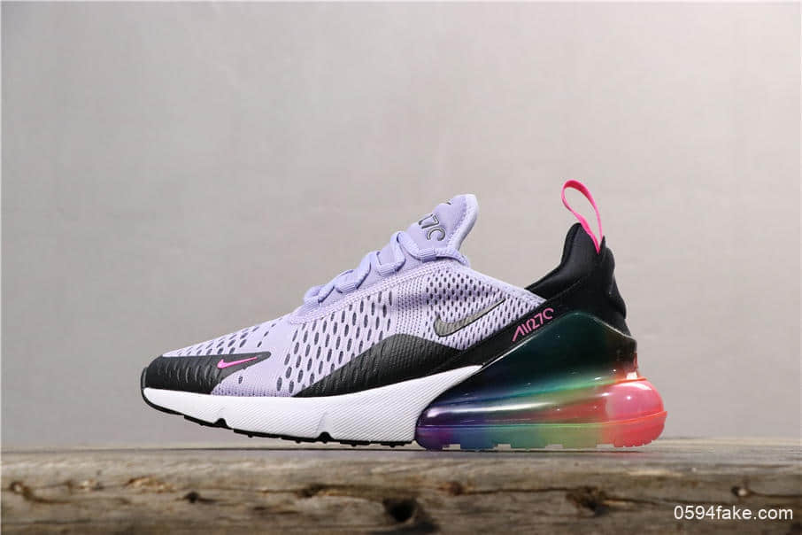 耐克Nike Air Max 270 BETRUE公司级版本270半掌大气垫减震耐磨镭射网眼紫彩虹休闲运动鞋 货号：AR0344-500