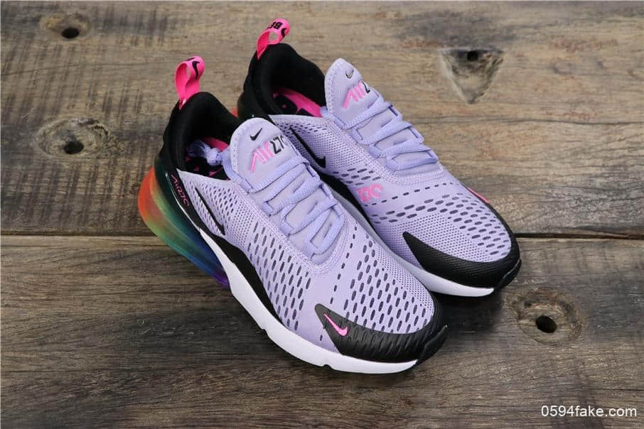 耐克Nike Air Max 270 BETRUE公司级版本270半掌大气垫减震耐磨镭射网眼紫彩虹休闲运动鞋 货号：AR0344-500