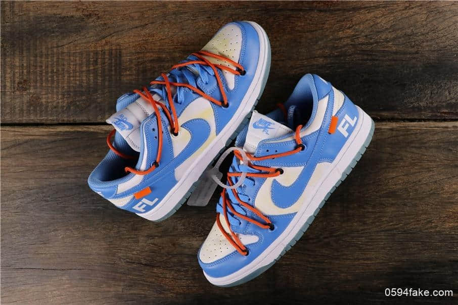 耐克OFF-WHITE x Futura x Nike Dunk公司级版本三方联名低帮AJ1北卡蓝配色 货号：BQ6817-099