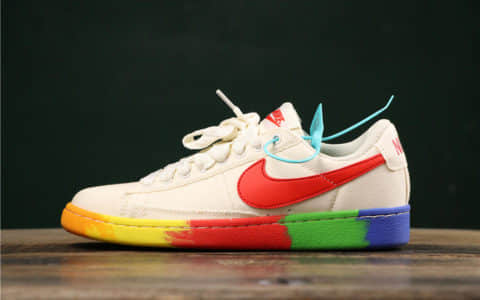 耐克Nike Blazer Bruin Low QS彩虹底米白纯原版本内置Zoom气垫低帮开拓者休闲板鞋 货号：AA1057-106