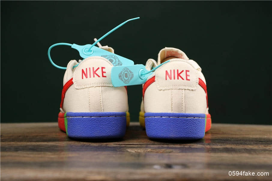 耐克Nike Blazer Bruin Low QS彩虹底米白纯原版本内置Zoom气垫低帮开拓者休闲板鞋 货号：AA1057-106