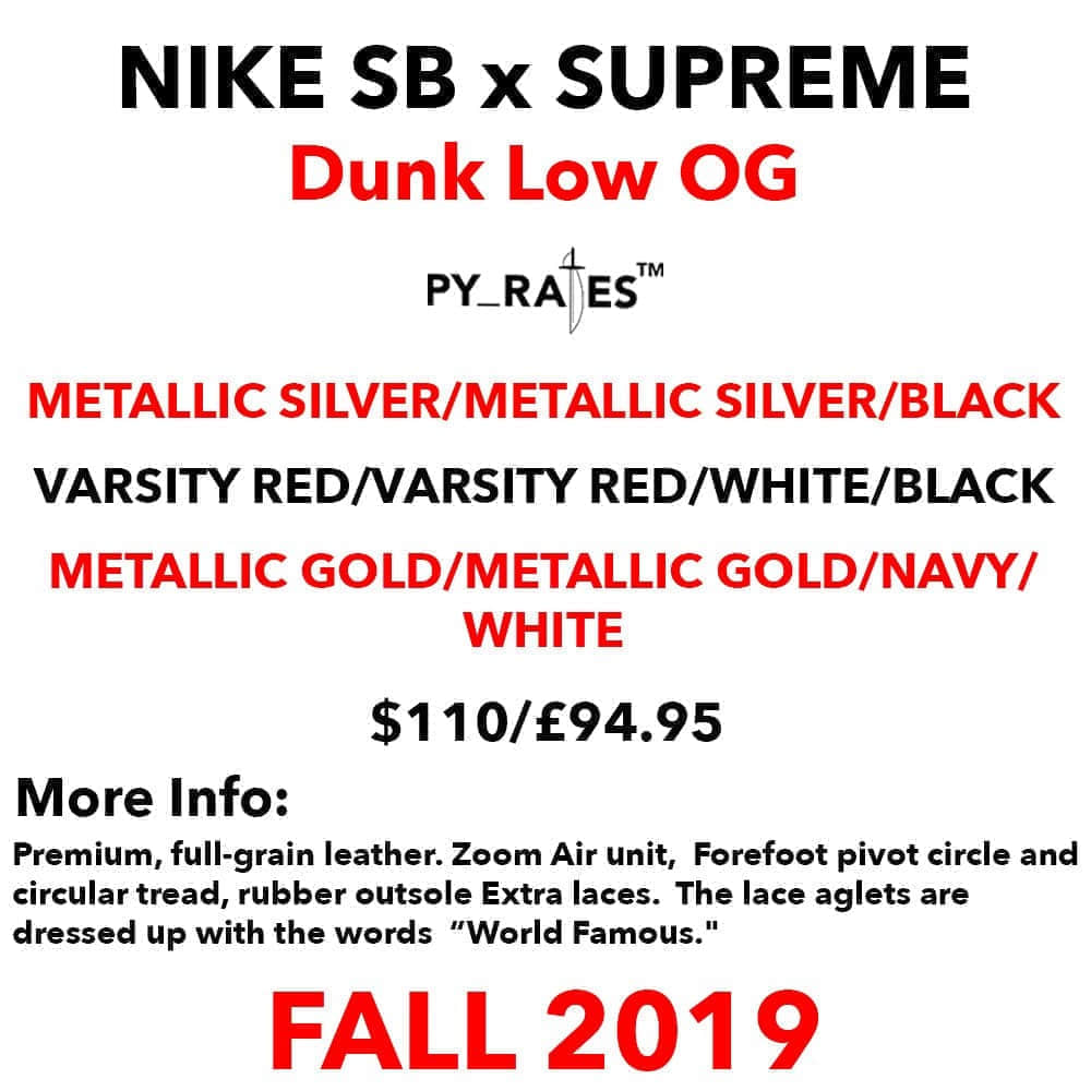 Supreme与Nike再度携手！将于今年秋季推出三双Dunk SB Low全新配色！