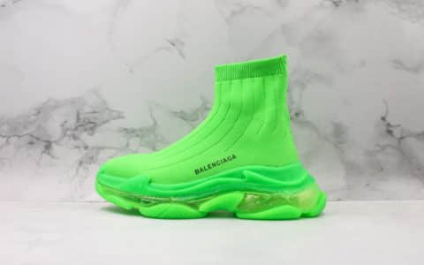 巴黎世家Balenciaga Triple S 2代袜子鞋绿色纯原版本透明气垫鞋双层复合金丝高弹针织网棉全组合氮气大底