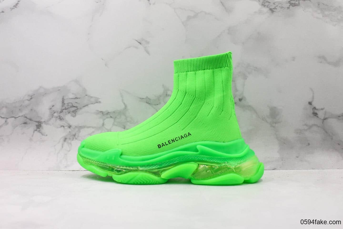 巴黎世家Balenciaga Triple S 2代袜子鞋绿色纯原版本透明气垫鞋双层复合金丝高弹针织网棉全组合氮气大底