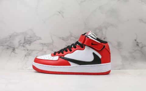 耐克Nike Air Force 1 Mid 07纯原版本空军一号倒勾限定正确头层磨砂皮饰片全掌内置气垫反钩白黑红配色 货号：804609-160