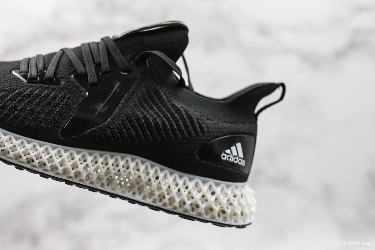 阿迪达斯adidas Alphaedge 4D 2.0 Future M纯原版本4D打印技术阿尔法针织呼吸面套脚休闲运动慢跑鞋黑压纹白底 货号：EF3462