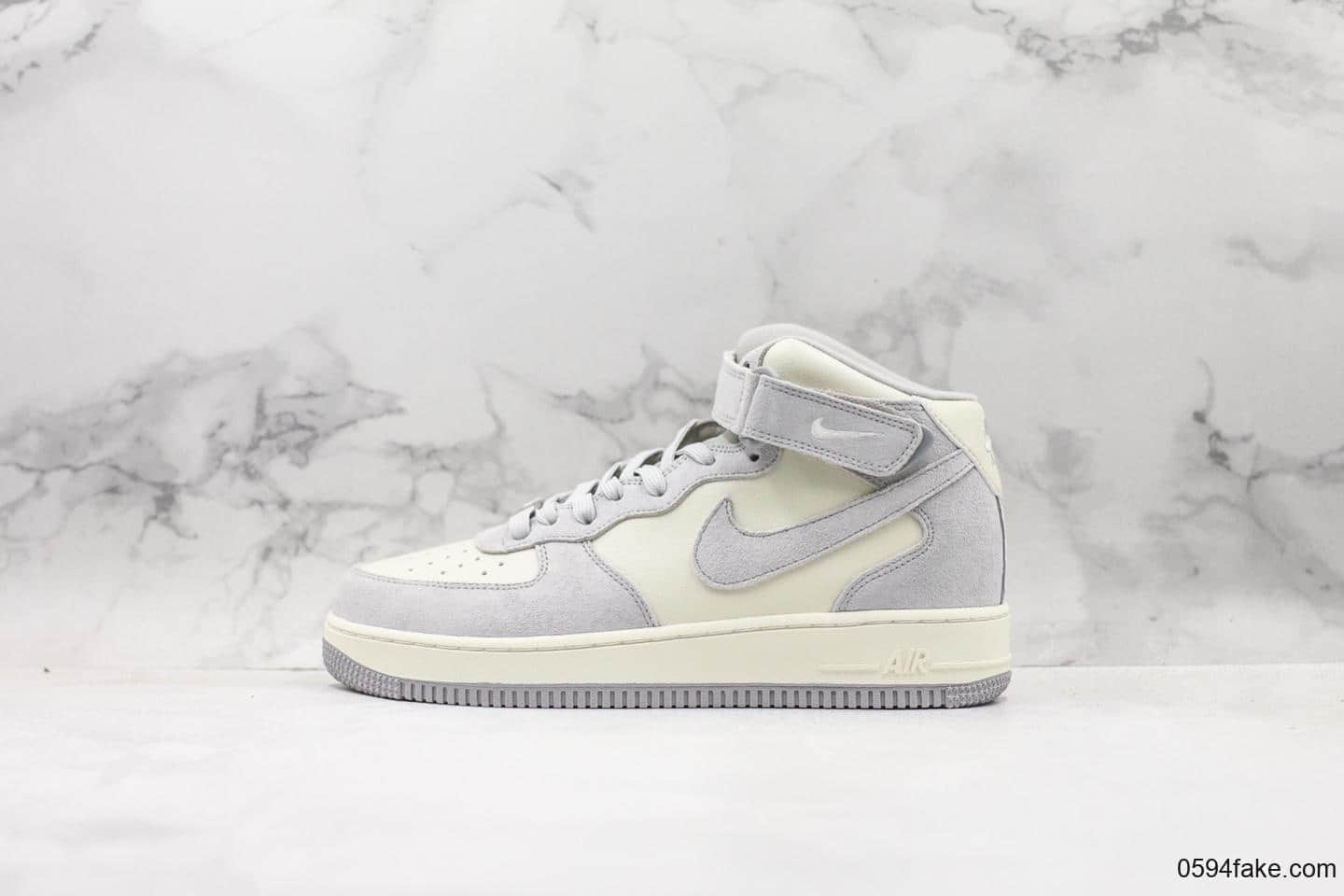 耐克NIKE AIR Force1 mid Premium纯原版本空军一号中帮全新灰老鼠配色休闲板鞋内置气垫原盒原标 货号：596728-307