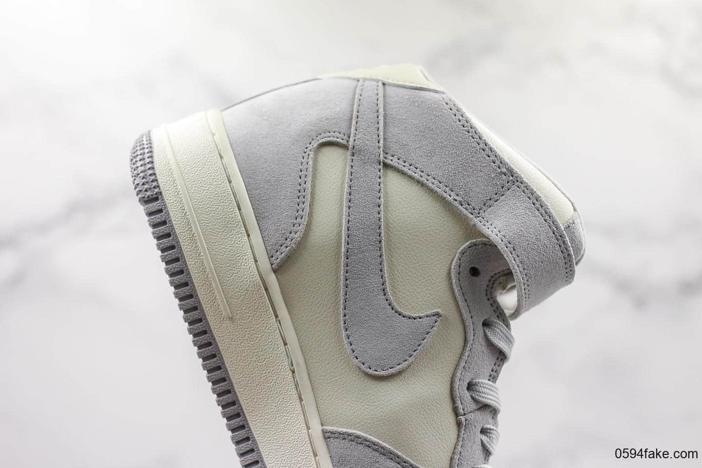 耐克NIKE AIR Force1 mid Premium纯原版本空军一号中帮全新灰老鼠配色休闲板鞋内置气垫原盒原标 货号：596728-307