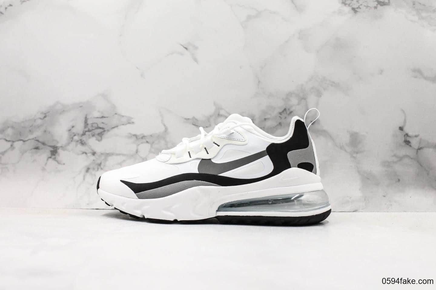 耐克Nike Air Max 270 React White Black Grey270纯原版本瑞亚赛车系列后半掌气垫百搭运动慢跑鞋白灰黑 货号：AQ9087-103