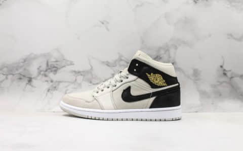 乔丹AIR JORDAN 1 MID LIght Bone GS狼灰配色AJ1原装原材原厂定制龟裂麂皮小红书爆款 货号：554725-023