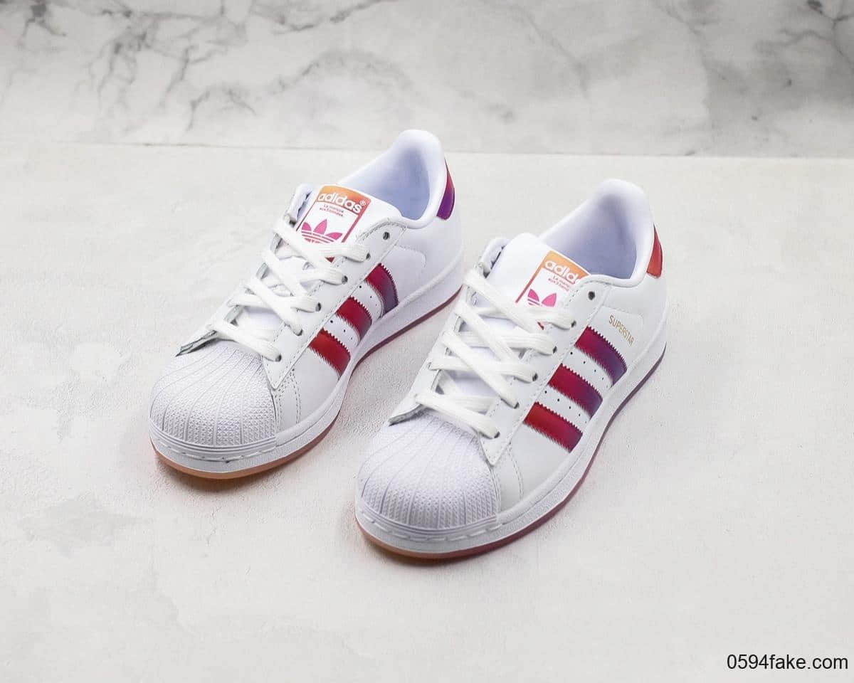 阿迪达斯Adidas superstar 80S三叶草贝壳头渐变红限定配色经典百搭休闲运动板鞋 货号：EG8132