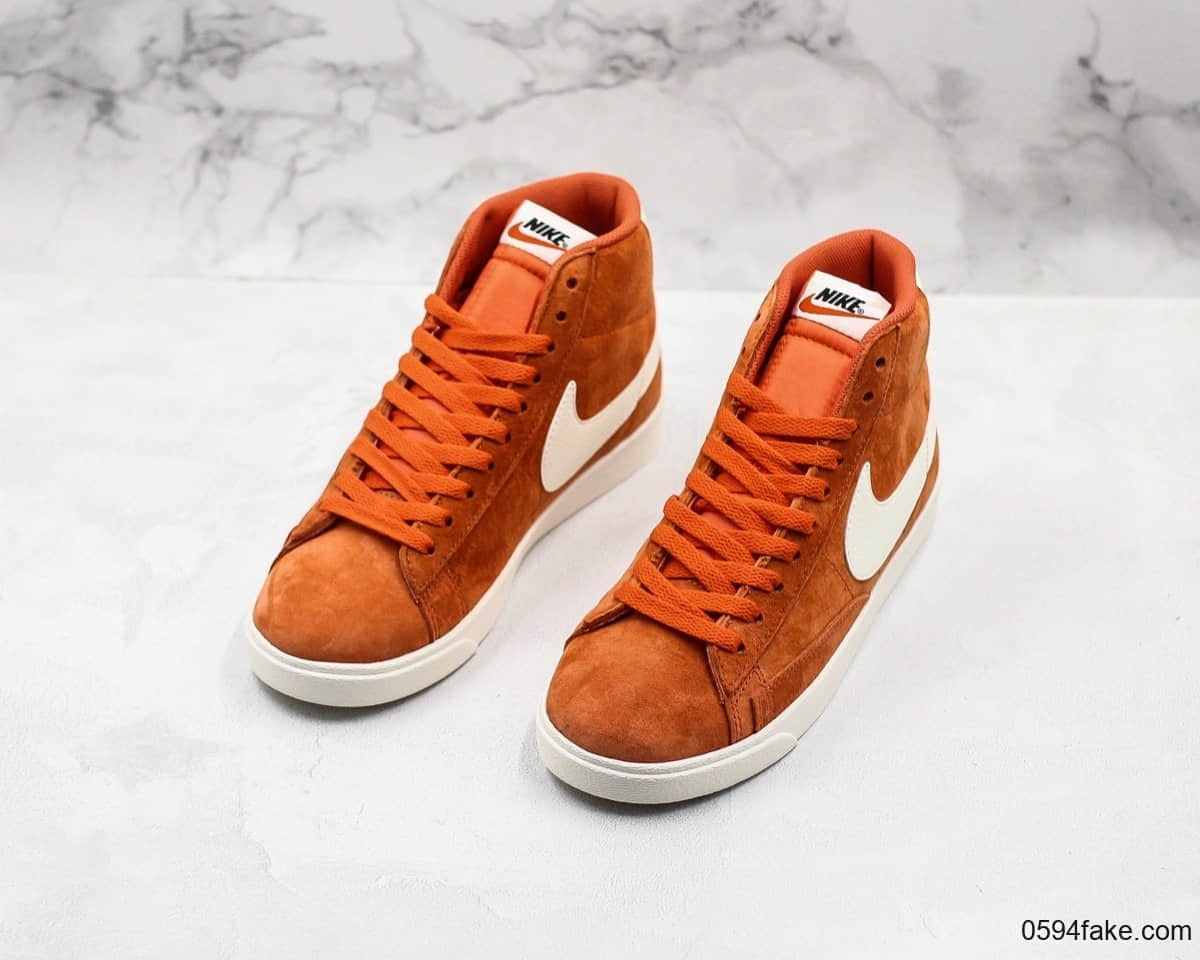 耐克Nike Blazer Mid Vintage Suede开拓者中帮休闲板鞋橙色公司级带半码 进口猪八材质原厂内部档案开发 货号：917862-800