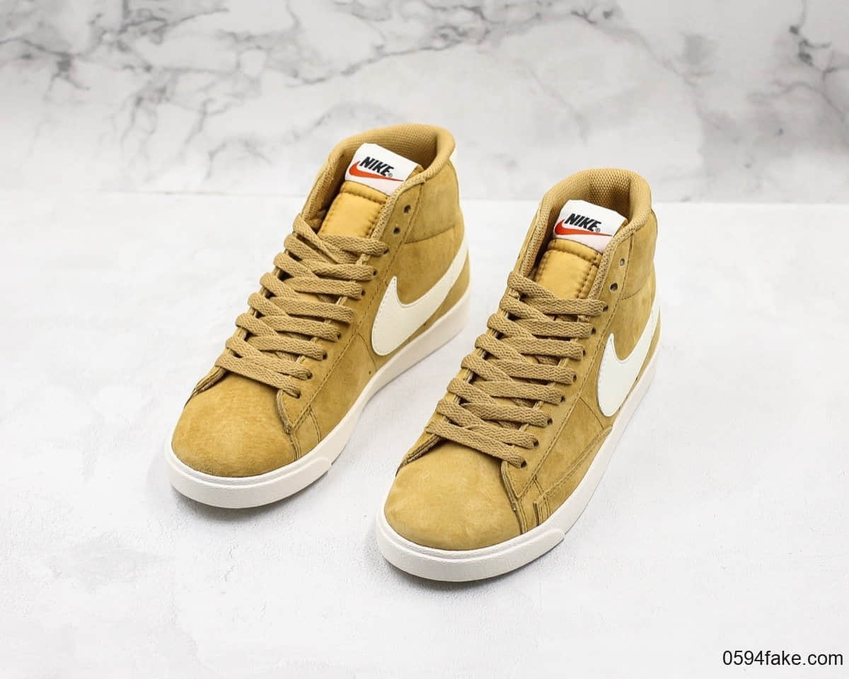 耐克Nike Blazer Mid Vintage Suede开拓者中帮休闲板鞋姜黄色公司级带半码 原版皮料精致质感 货号：917862-700