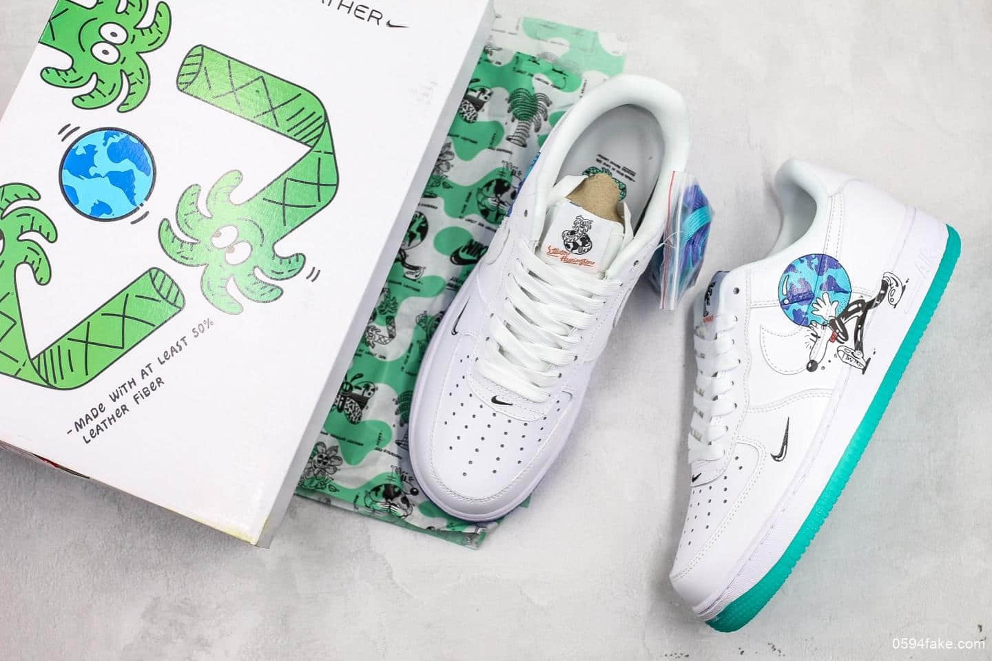 耐克Nike Air Force 1 Earth Day Pack地球日白绿蓝鸳鸯底休闲运动板鞋公司级版本原盒原材正确双色果冻底 货号：CI5545-100