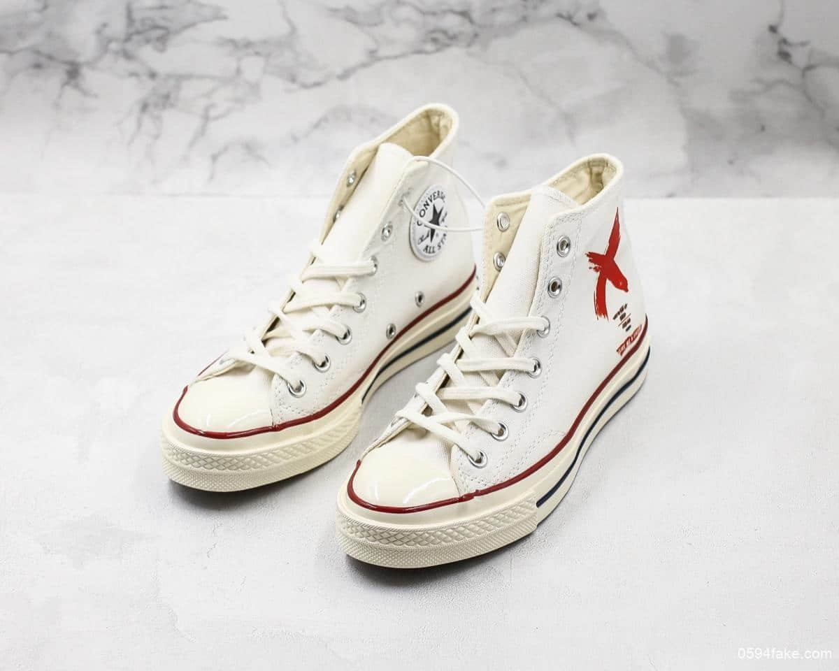 匡威Converse Chuck Taylor All Star 1970 Give Me A Group High复古三星标经典高帮休闲硫化板鞋帆布白红打叉X图案 货号：162056C