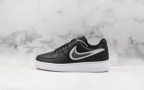 耐克Nike Air Force 1 07 LV8 Oversize Swoosh April公司级版本空军一号经典百搭休闲运动板鞋黑皮灰银渐变放大钩 货号：AO2441-003