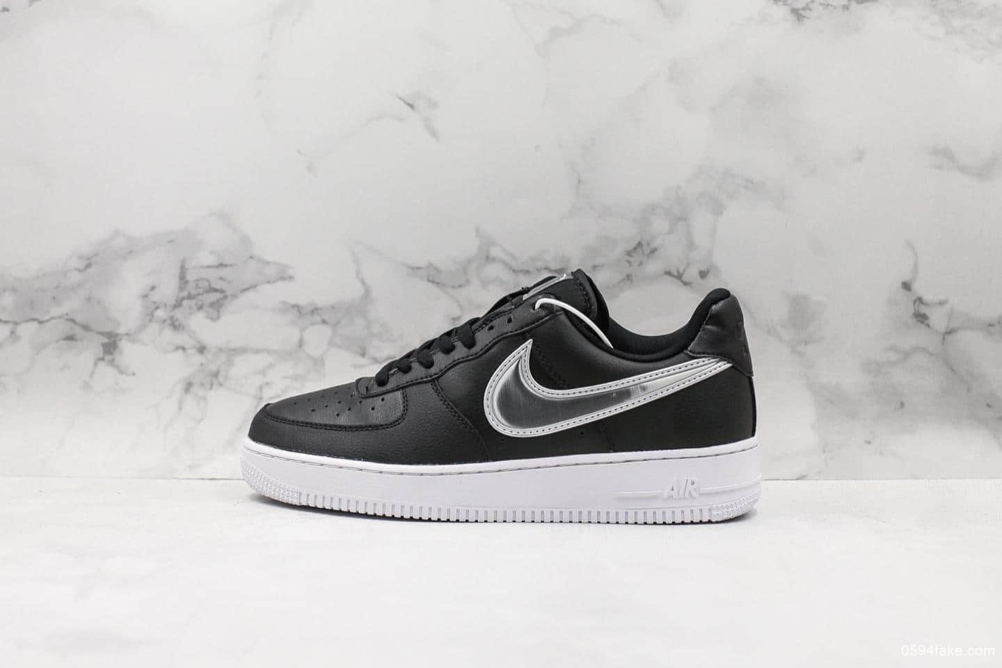 耐克Nike Air Force 1 07 LV8 Oversize Swoosh April公司级版本空军一号经典百搭休闲运动板鞋黑皮灰银渐变放大钩 货号：AO2441-003