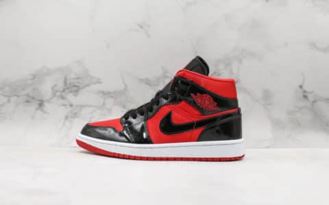 乔丹Air Jordan 1 Mid WMNS公司级版本黑红漆皮搭配红色丝绸布料全新配色 货号：BQ6472-600