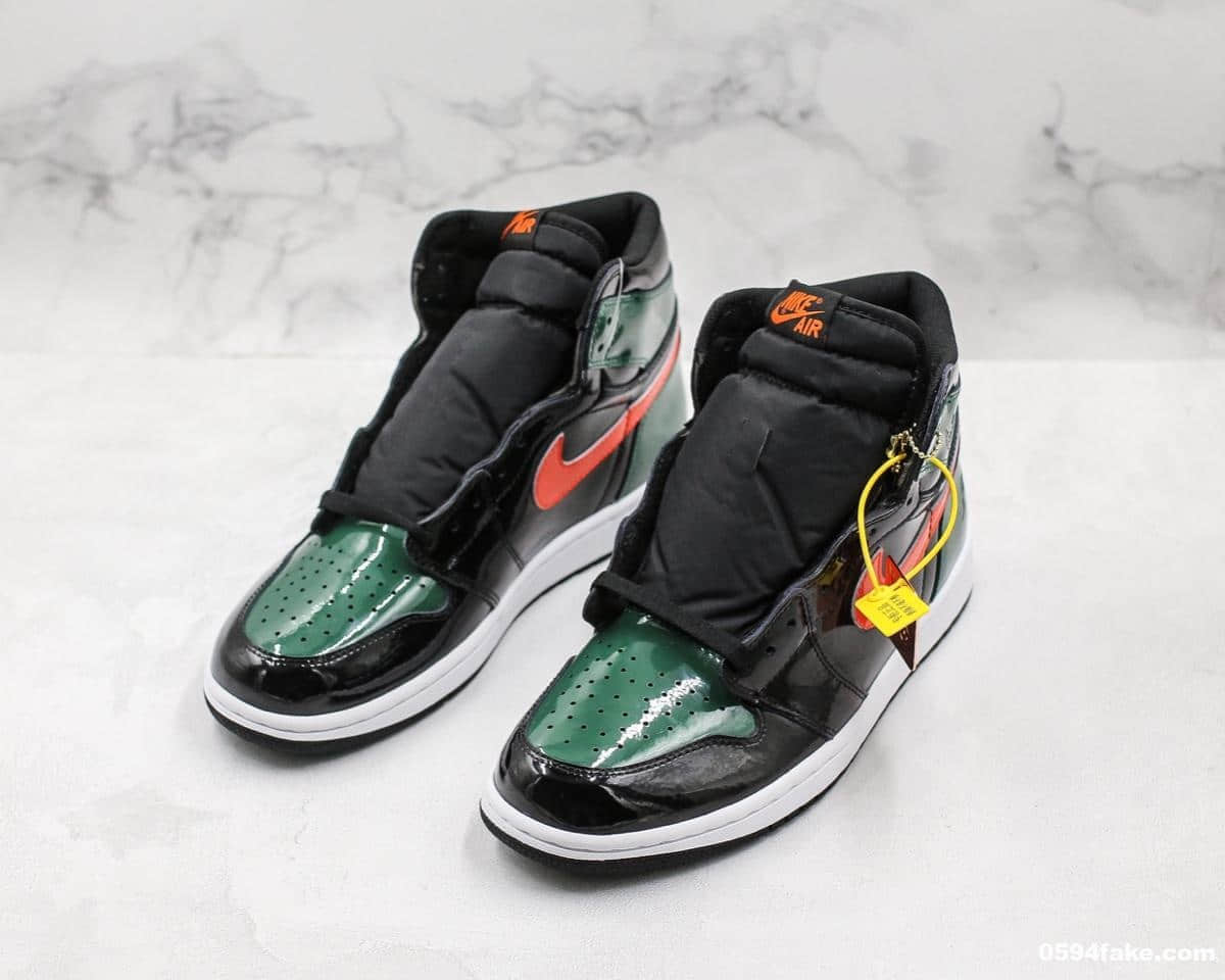 乔‎丹‌Air Jordan 1 x SoleFly F&F纯原版本乔​丹1代‎大​宝剑篮‎球鞋黑‎绿​漆皮‎鸳‌鸯限量​联名‎款全新升‎级版‎鞋楦一比一开版‎完‎美‌还‌原 货号：AV3905-038
