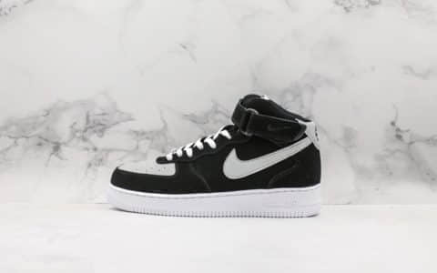 耐克Nike Air Force 1 MID' 07空军‎中‎帮黑灰磨砂​公司级版本原盒配件原厂钢印外贸渠道头层版本 货号：596728-305