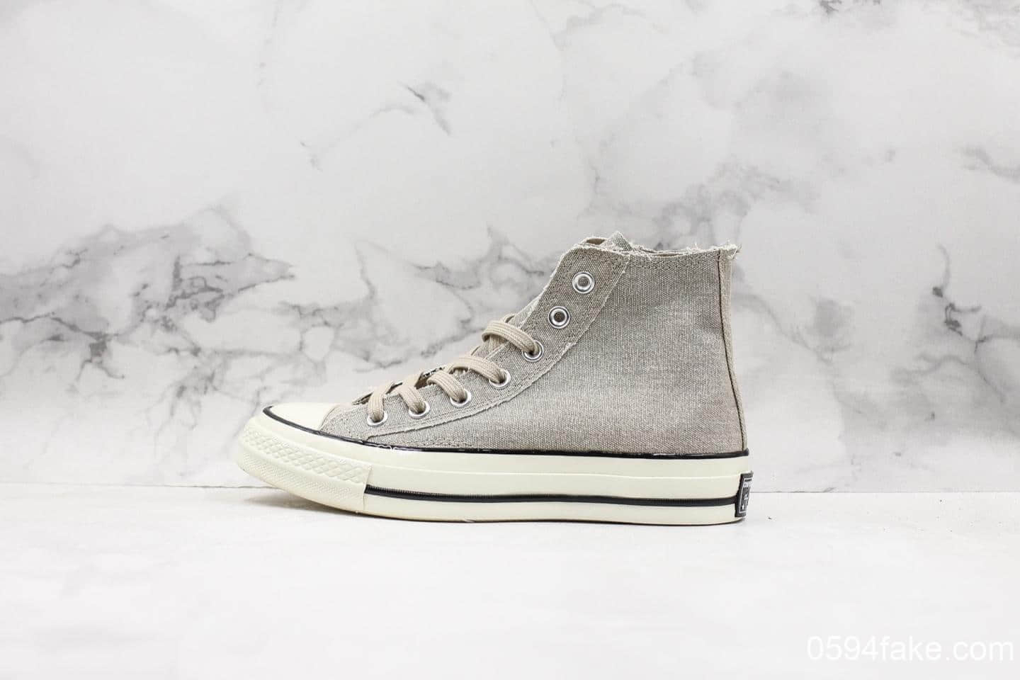 匡威Converse Chuck Taylor All Star真标硫化蓝底工艺原楦开发版原标原盒正确PU蓝底草木灰高帮帆布鞋 货号：164595C