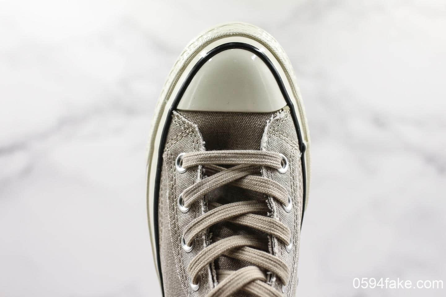 匡威Converse Chuck Taylor All Star真标硫化蓝底工艺原楦开发版原标原盒正确PU蓝底草木灰高帮帆布鞋 货号：164595C