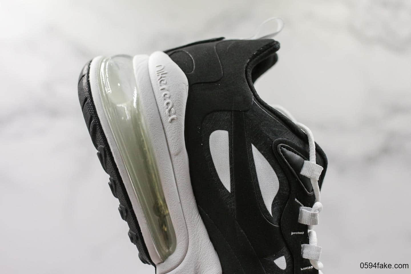 耐克Nike React Air Max 270公司级版本瑞亚高桥盾机能系列后半掌气垫百搭运动慢跑鞋黑泥灰白勾 货号：AQ9087-001