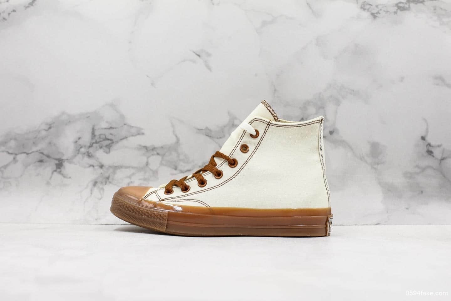 匡威CONVERSE 1906 CHUCK 70 HI焦糖米白帆布鞋真标高品质全新配色原厂牛津大底牛津围条正确PU蓝底 货号：155498C