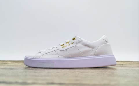 阿迪达斯Adidas Originals Sleek Canvas W公司级三叶草时髦平底系列经典百搭休闲运动小白板鞋帆布全白金 货号：DB3256