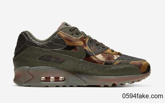 仿鳄鱼皮+虎皮鞋面！这双Nike Air Max 90也太狂野不羁了吧！ 货号：CU0675-300