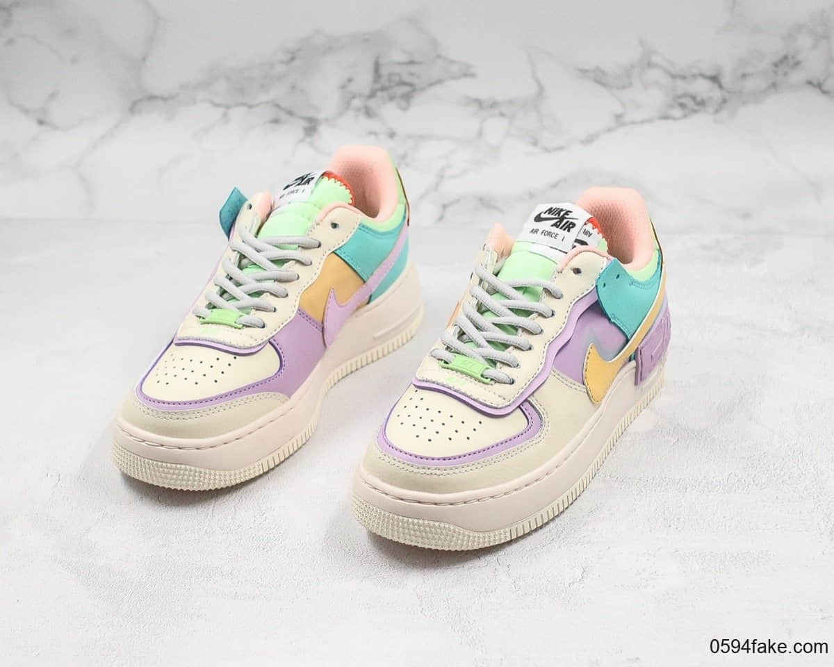 耐克Nike Air Force 1 Shadow “Tropical Twist”拼接马卡龙糖果粉公司级原鞋开发原装组合原底头层小牛皮 货号：CI0919-101