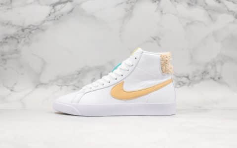 耐克Nike ZOOM BLAZER MID PRM开拓者男女情侣板鞋白黄公司级带半码耐磨硫化橡胶外底 货号：CJ6983-102