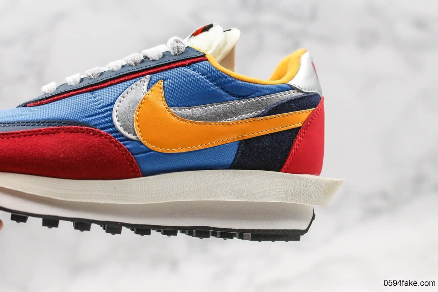 耐克Sacai x Nike LVD Waffle Daybreak联名走秀款华夫鞋变形解构鞋蓝红银黄公司级带半码原厂网布双层EVA组合大底 货号：BV0073-400