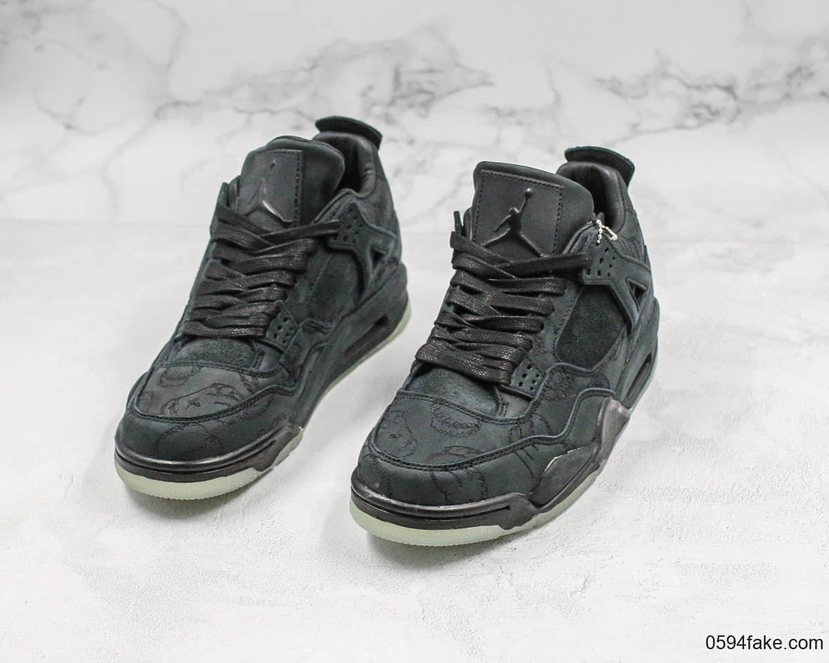 乔丹Air Jordan 4 x Kaws “Triple Black”涂鸦大师联名黑麂皮公司级带半码原鞋开模真标真盒 货号：930155-001
