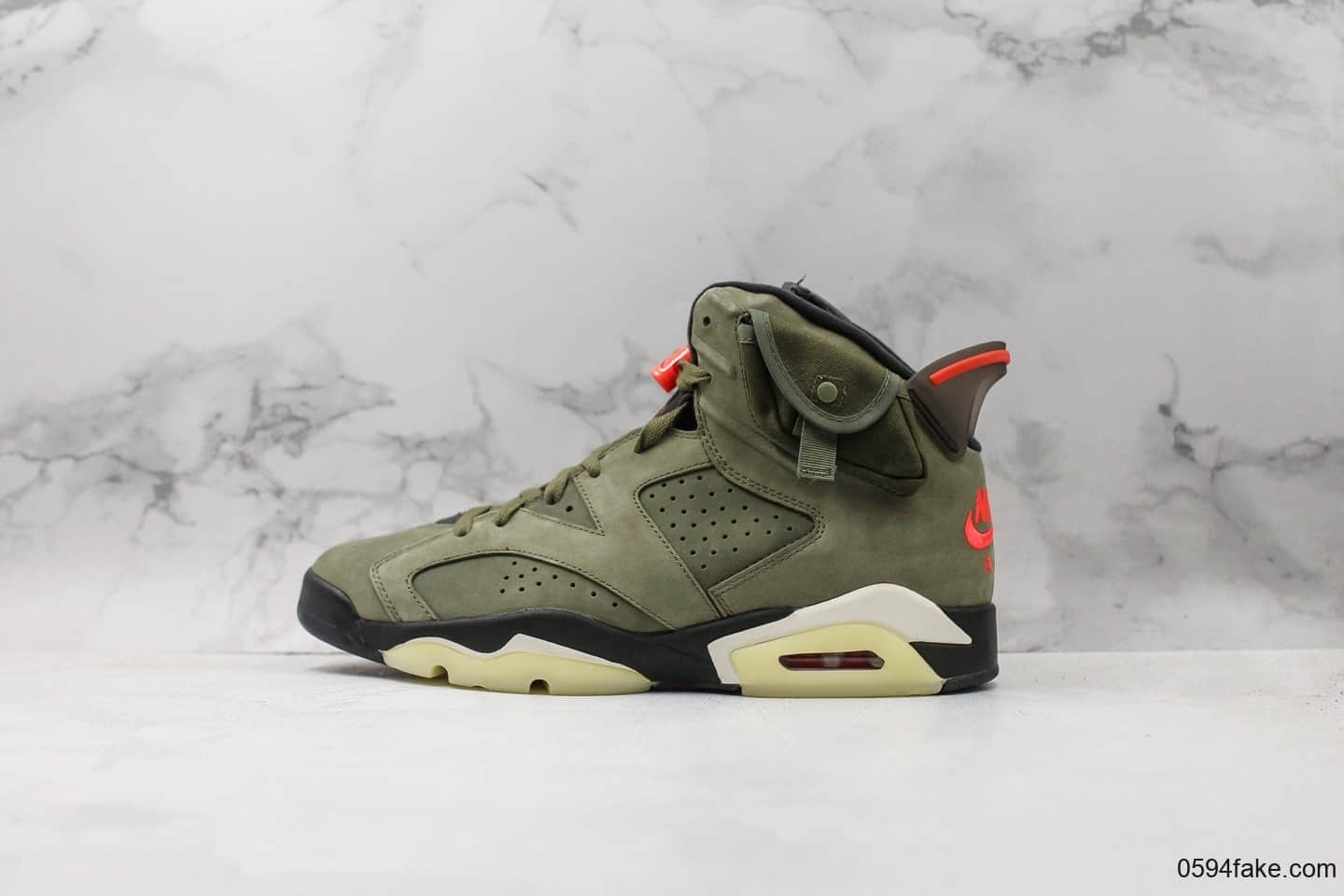 乔丹Travis Scott x Air Jordan 6斯科特联名AJ6橄榄绿OG纯原市售最高版本原鞋开发原厂皮料正确夜光大底 货号：CN1084-200