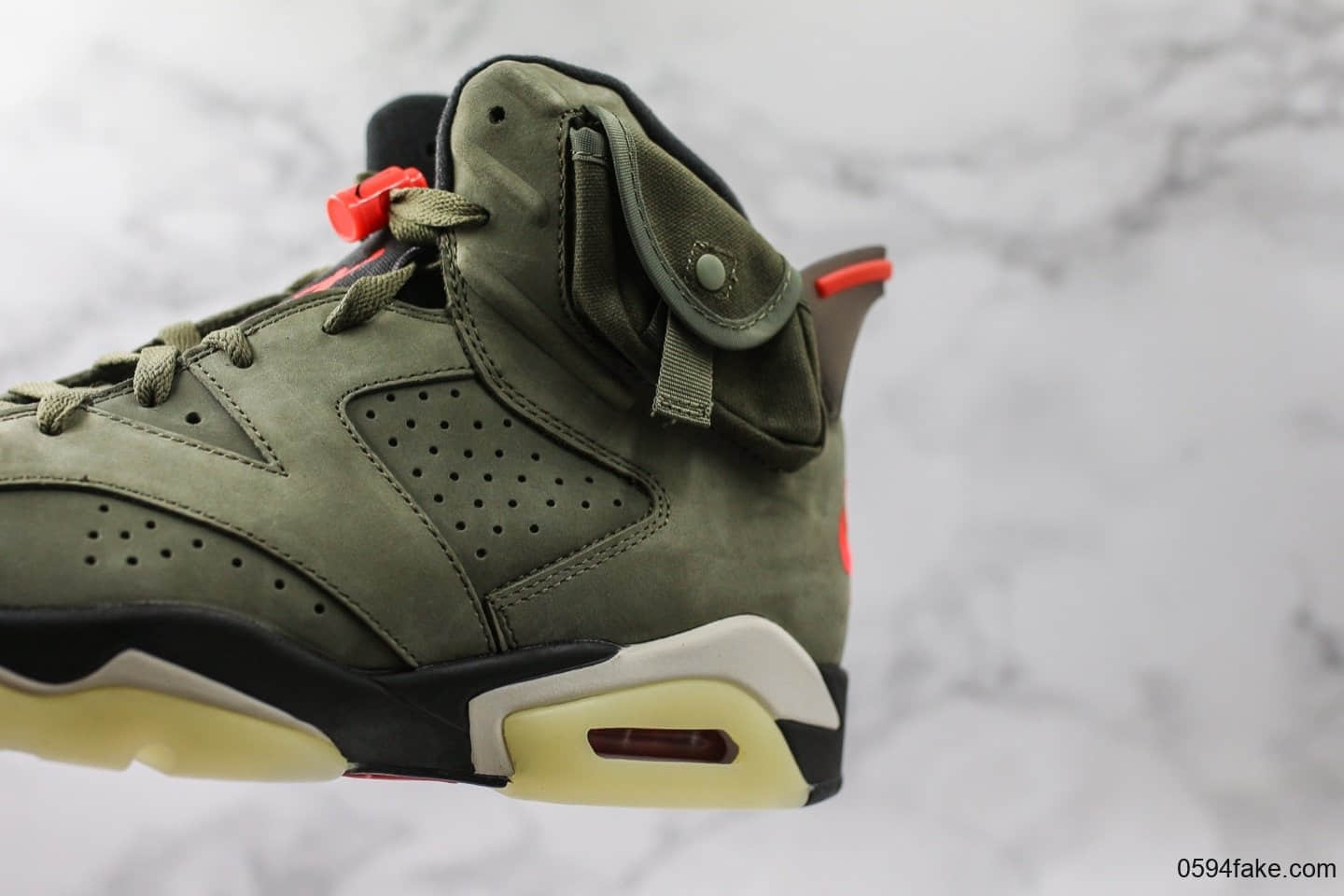 乔丹Travis Scott x Air Jordan 6斯科特联名AJ6橄榄绿OG纯原市售最高版本原鞋开发原厂皮料正确夜光大底 货号：CN1084-200