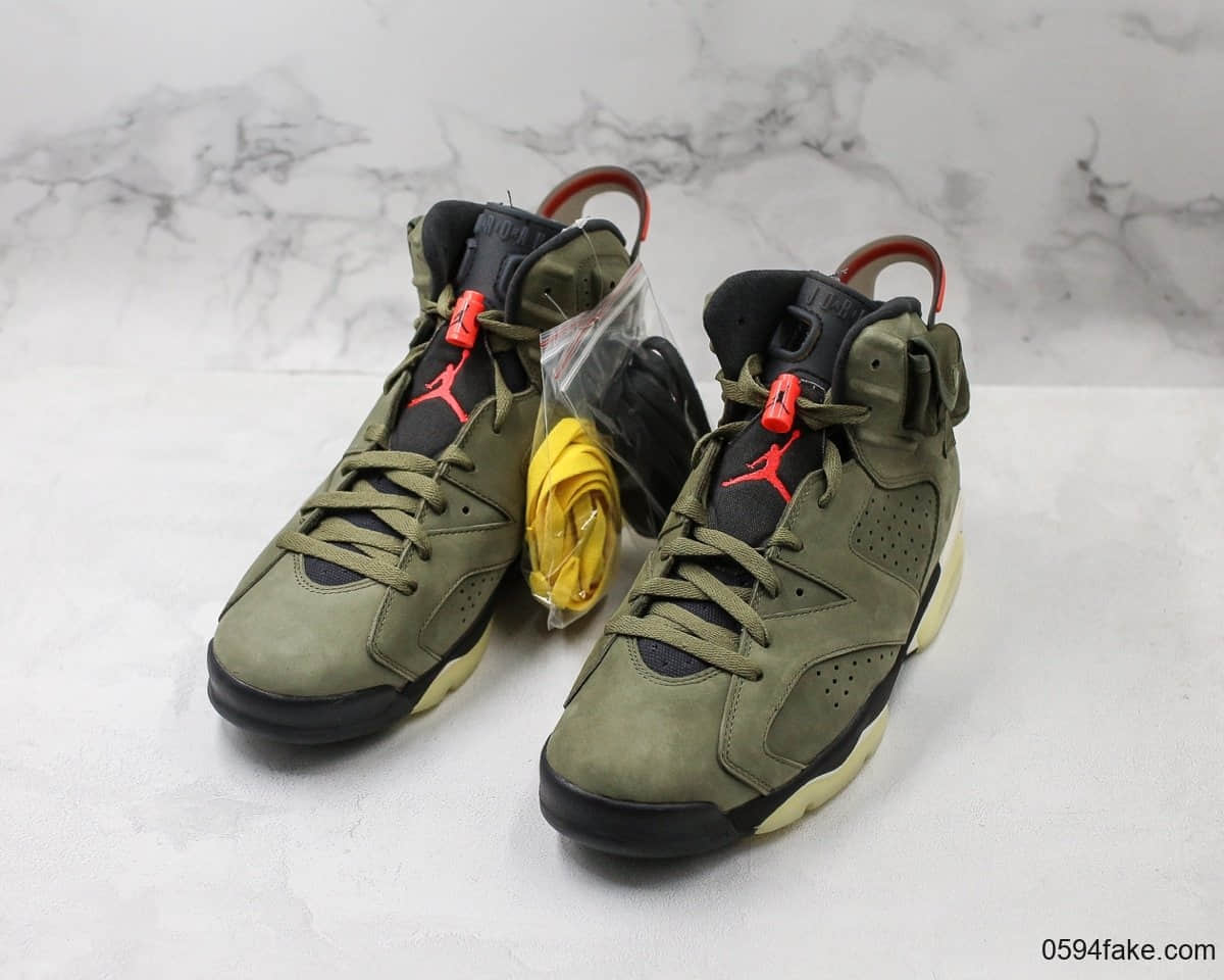 乔丹Travis Scott x Air Jordan 6斯科特联名AJ6橄榄绿OG纯原市售最高版本原鞋开发原厂皮料正确夜光大底 货号：CN1084-200