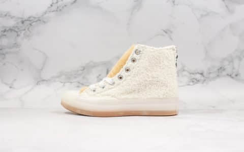 匡威Converse All Star Hi Faux Fur Sneaker明星签订款公司级版本绒毛丝果冻底阴阳鞋舌设计