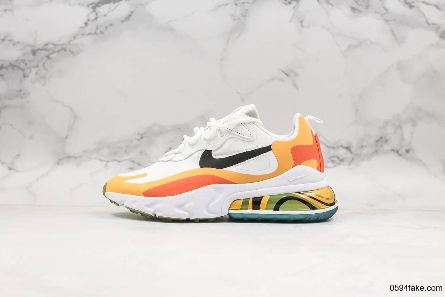 耐克Nike React Air Max 270 React纯原版本高桥盾网纱系列气垫鞋黑粉白全新配色机能半气垫跑步鞋 货号：AO4971-005