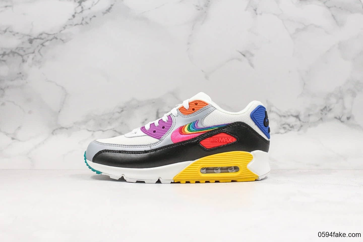 耐克Nike Air Max 90 “Betrue”复古气垫鞋休闲慢跑鞋彩虹系列限定配色炫彩纯原带半码原盒原标精细做工 货号：CJ5482-100